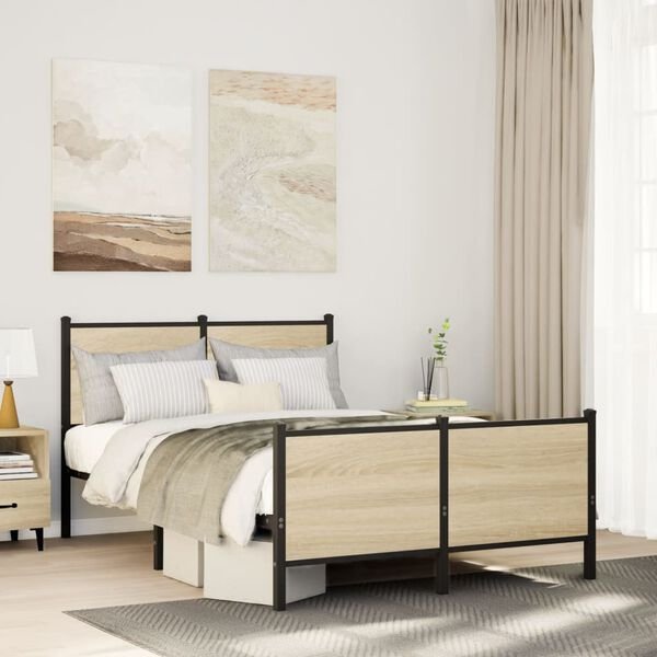 vidaXL lovos rėmas sonoma ąžuolo spalvos 120x200 cm šoninis vaizdas