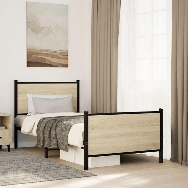 vidaXL lovos rėmas sonoma ąžuolo spalvos, 90x200 cm, šoninis vaizdas