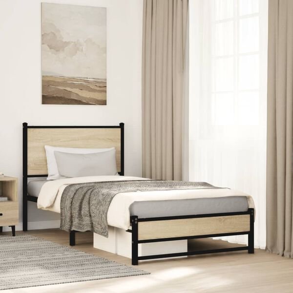 vidaXL lovos rėmas sonoma ąžuolo spalvos 80x200 cm, galvūgalis ir metalinis karkasas