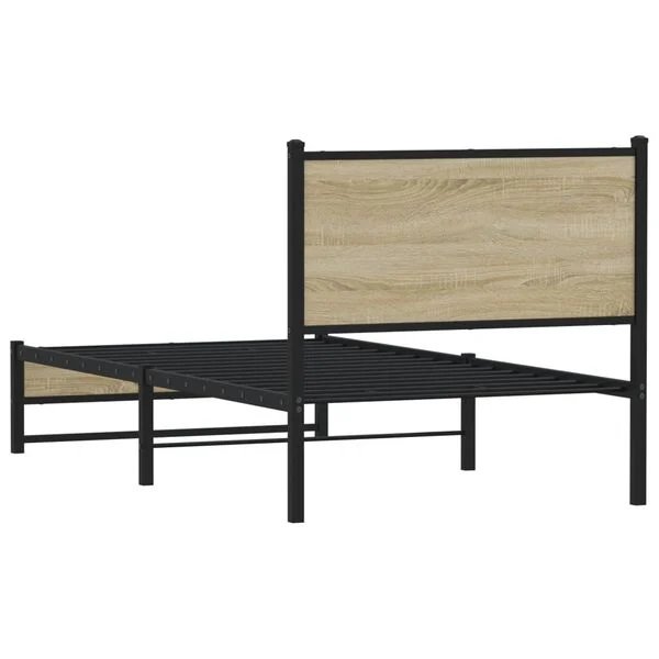 vidaXL lovos rėmas sonoma ąžuolo spalvos 80x200 cm, detalė su metalinėmis lentjuostėmis