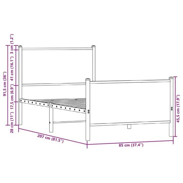 vidaXL lovos rėmas sonoma ąžuolo spalvos 80x200 cm, bendras vaizdas