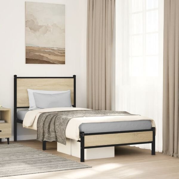 vidaXL lovos rėmas sonoma ąžuolo spalvos 80x200 cm, metalas šoninis vaizdas