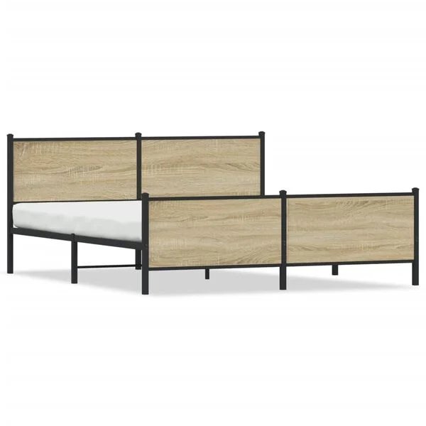 vidaXL lovos rėmas sonoma ąžuolo spalvos, 193x203 cm, metalas