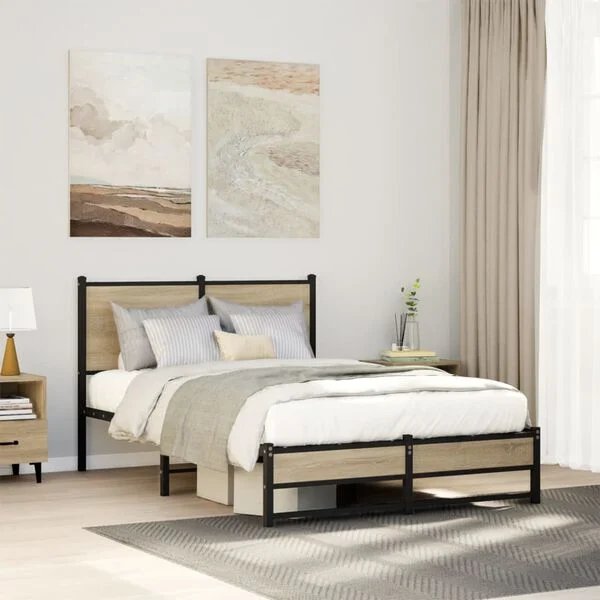 vidaXL lovos rėmas sonoma ąžuolo spalvos 120x190 cm, šoninis vaizdas