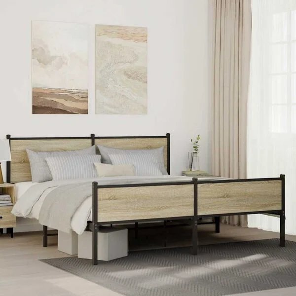 vidaXL lovos rėmas sonoma ąžuolo spalvos, 180x200 cm, metalas