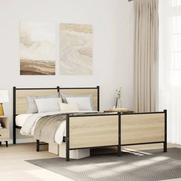 vidaXL lovos rėmas sonoma ąžuolo spalvos, galvūgalio detalė