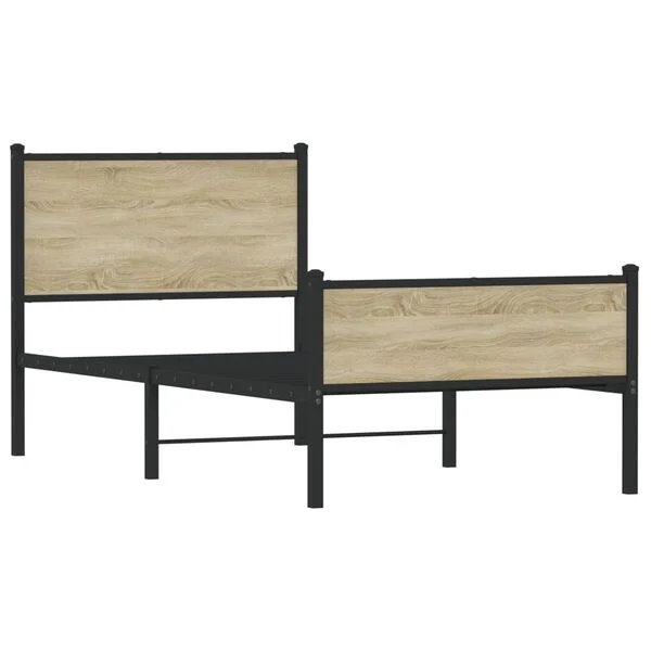 vidaXL lovos rėmas sonoma ąžuolo spalvos, 90x190 cm, metalinės lentjuostės