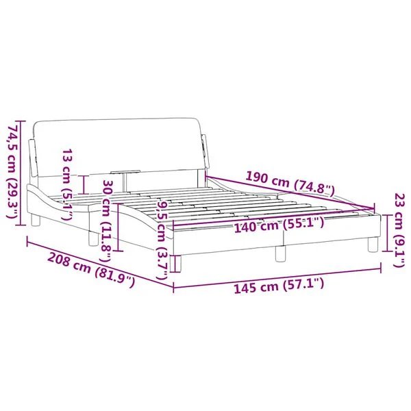 Rožinis Dover lovos rėmas su galvūgaliu aksomas 140x190cm