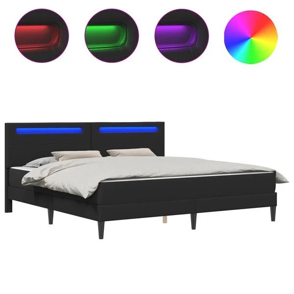 Juodas lovos rėmas su LED apšvietimu ir dirbtine oda
