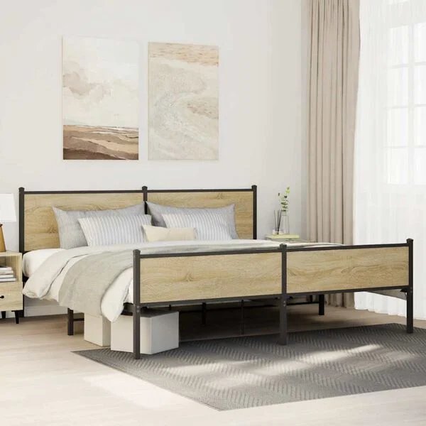 Lovos rėmas be čiužinio, dūminio ąžuolo, 200x200cm, metalas Sonoma ąžuolas 200 x 200 cm su galvūgaliu ir aukštu kojūgaliu nuotrauka 2