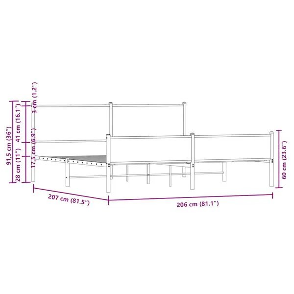 Lovos rėmas be čiužinio, dūminio ąžuolo, 200x200cm, metalas Sonoma ąžuolas 200 x 200 cm su galvūgaliu ir aukštu kojūgaliu nuotrauka 10