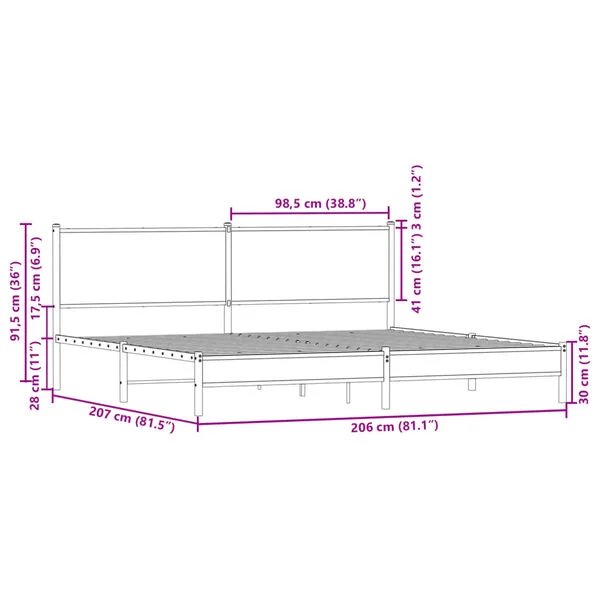 Lovos rėmas be čiužinio, dūminio ąžuolo, 200x200cm, metalas Sonoma ąžuolas 200 x 200 cm su galvūgaliu ir žemu kojūgaliu nuotrauka 10