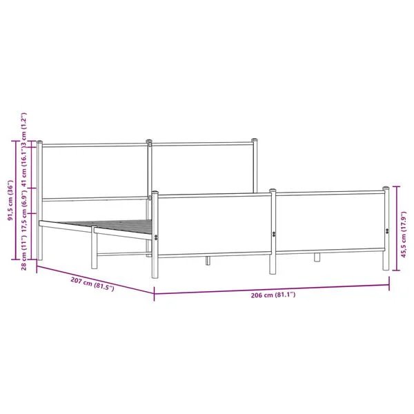 Lovos rėmas be čiužinio, dūminio ąžuolo, 200x200cm, metalas Sonoma ąžuolas 200 x 200 cm su galvūgaliu ir kojūgaliu nuotrauka 10