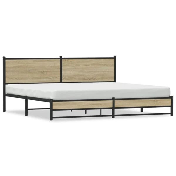 Lovos rėmas be čiužinio, dūminio ąžuolo, 200x200cm, metalas Sonoma ąžuolas 200 x 200 cm su galvūgaliu ir dvigubu žemu kojūgaliu nuotrauka 1