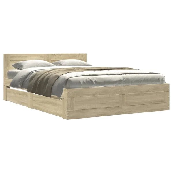 vidaXL lovos rėmas su galvūgaliu ąžuolo spalvos, 140x200 cm