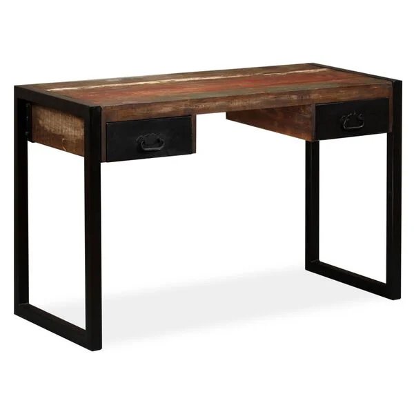Stalas iš perdirbtos medienos su dviem stalčiais, industrinio stiliaus, 120x50x76 cm