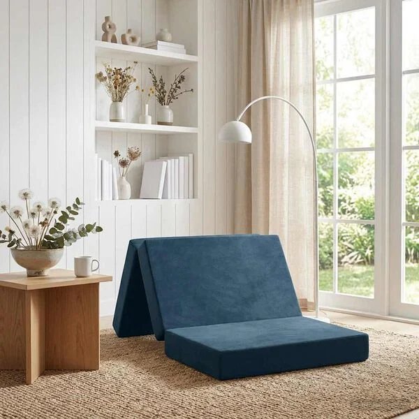 Mėlyna sulankstoma sofa lova Opto.lt, šoninis vaizdas