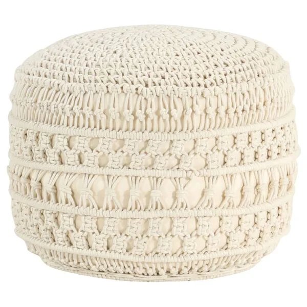 Rankų darbo makrame pufas baltos spalvos, matmenys 45x30 cm