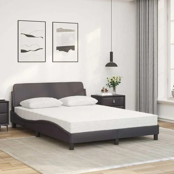 Pilkos spalvos vidaXL lova su čiužiniu Dover 120x200cm, artimas vaizdas į dirbtinę odą