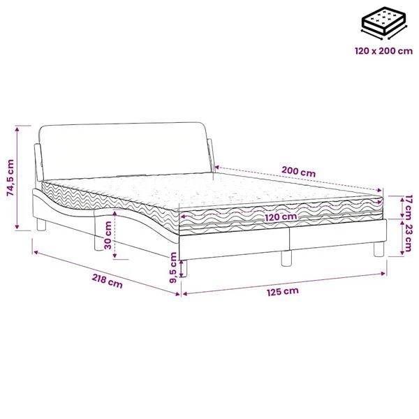 Pilkos spalvos vidaXL lova su čiužiniu Dover 120x200cm miegamajame