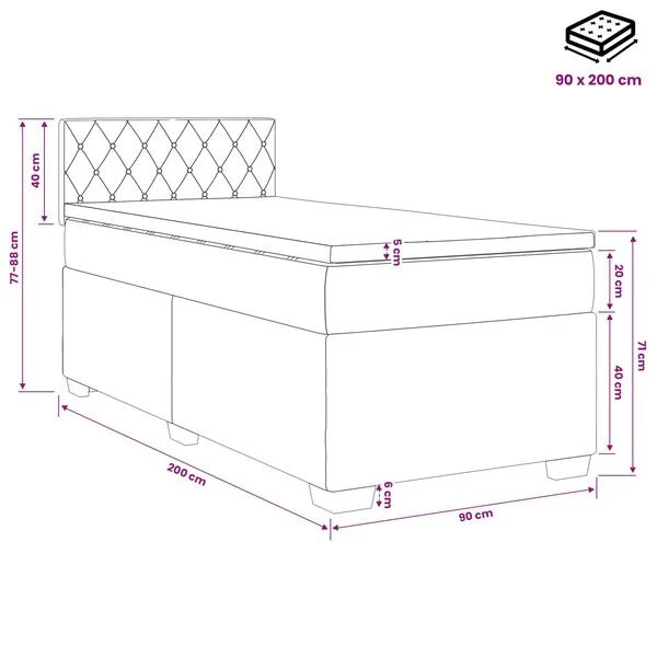 vidaXL lova su čiužiniu ir LED apšvietimu šviesiai pilka 90 x 200 cm pilnas vaizdas