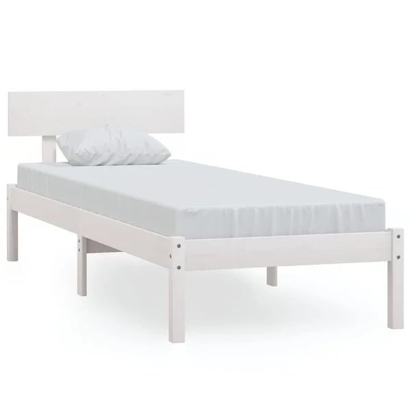 Baltas medinis lovos rėmas vidaXL 90x190cm