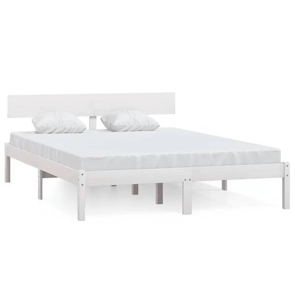 Baltos spalvos vidaXL lovos rėmas, matmenys 120x200cm, pagamintas iš pušies medienos