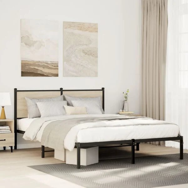 vidaXL lovos rėmas sonoma ąžuolo spalvos 137x190 cm, šoninis vaizdas