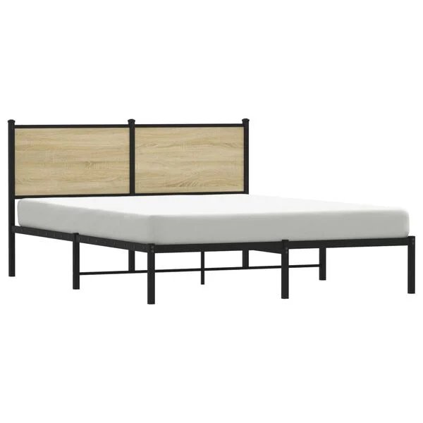 vidaXL lovos rėmas sonoma ąžuolo spalvos 137x190 cm, metalinės lentjuostės