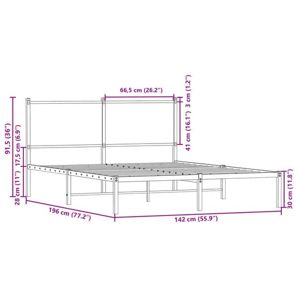 vidaXL lovos rėmas sonoma ąžuolo spalvos 137x190 cm, bendras vaizdas