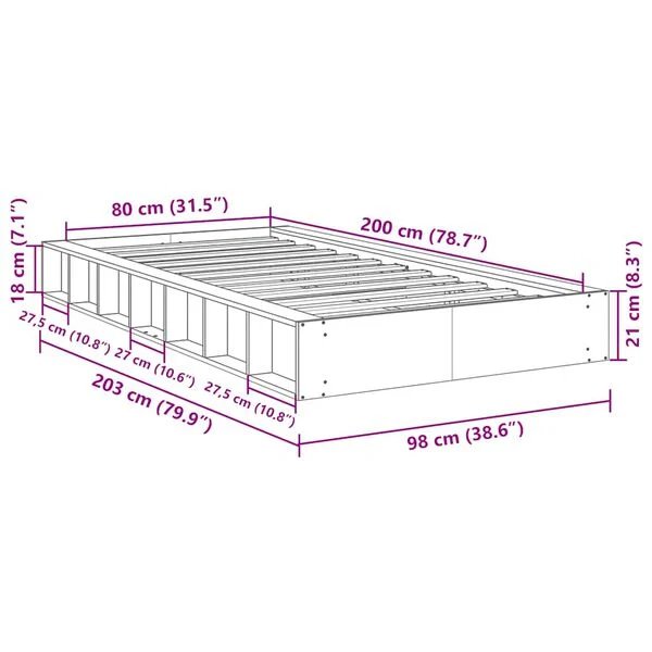 Pilnas ąžuolo masyvo lovos rėmo komplektas 80x200 cm
