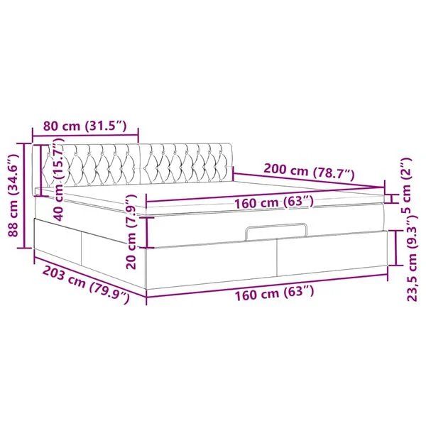 vidaXL Osmanų lova su čiužiniu ir LED Tamsiai žalia 160x200cm Velvet - stilinga lova