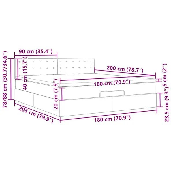vidaXL Osmanų lova su čiužiniu ir LED Tamsiai žalia 180x200cm Velvet, lovos rėmas ir saugykla