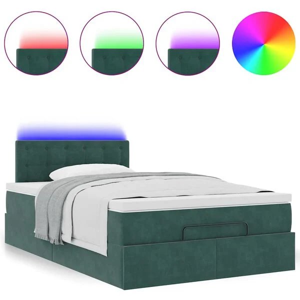 vidaXL Osmanų lova tamsiai žalia 120x190cm aksomas LED apšvietimo detalė