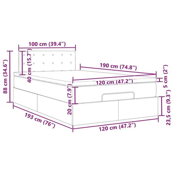 vidaXL Osmanų lova tamsiai žalia 120x190cm aksomas su čiužiniu ir LED apšvietimu