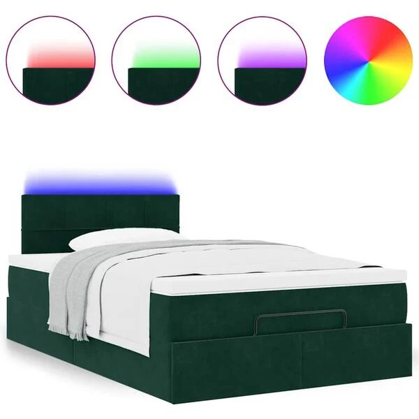 vidaXL Osmanų lova su čiužiniu ir LED tamsiai žalias 120x190cm aksomas - čiužinys su kišeninėmis spyruoklėmis