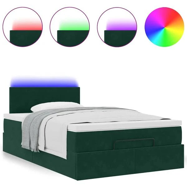 vidaXL Osmanų lova su čiužiniu ir LED tamsiai žalias 120x190cm aksomas kišeninių spyruoklių čiužinys