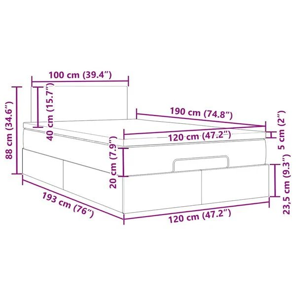 vidaXL Osmanų lova su čiužiniu ir LED tamsiai žalias 120x190cm aksomas pilnas komplektas