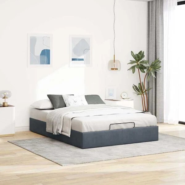 vidaXL Osmanų lovos rėmas tamsiai pilka 140x200 cm Velvet pakėlimo mechanizmas