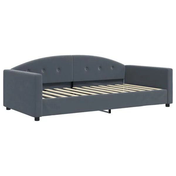 Tamsiai pilka aksominė sofa-lova 100x200 cm, vaizdas iš priekio