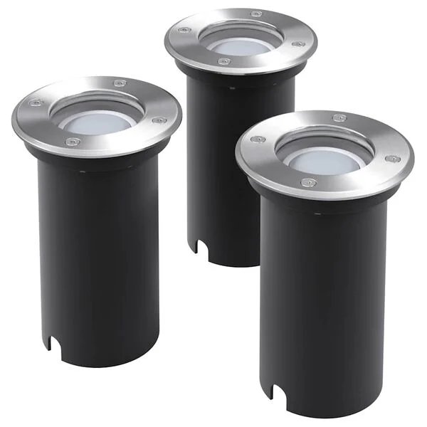 lauko LED šviestuvai grindiniui, 3 vnt., apvalūs, apšvietimas lauko erdvėje