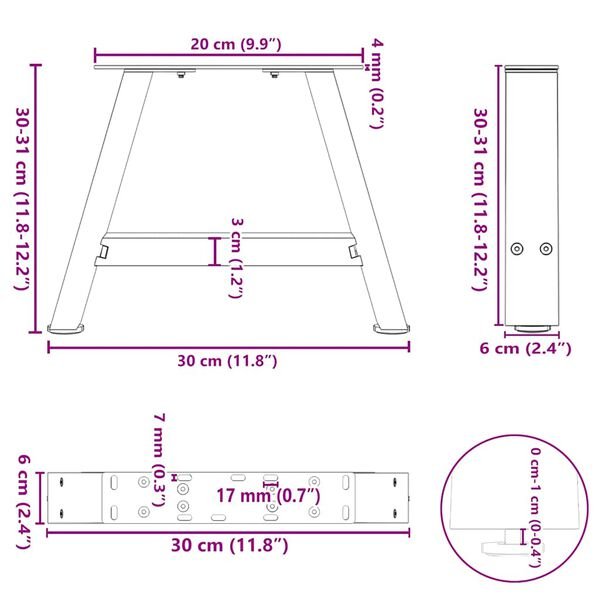 Kavos staliuko kojelės, A formos, 2 vnt., juodos, 30x(30-31) cm, plienas Juoda 30 x (30-31) cm nuotrauka 10
