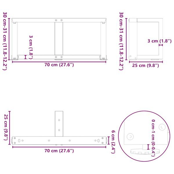 Kavos staliuko kojelės, T formos, 2 vnt., antracito spalvos, 70x25x(30-31) cm, plienas Antracito 70 x 25 x (30-31) cm nuotrauka 10
