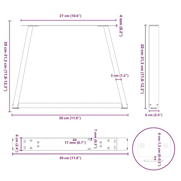 Kavos staliuko kojelės, V formos, 2 vnt., juodos, 30x(30-31,3) cm, plienas Juoda 30 x (30-31.3) cm 2 nuotrauka 10