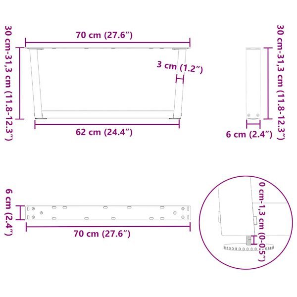 Kavos staliuko kojelės, V formos, 2 vnt., juodos, 70x(30-31,3) cm, plienas Juoda 70 x (30-31,3) cm 2 nuotrauka 10