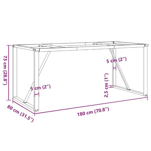 Juodos plieninės stalo kojos 180x80x73 cm su O formos rėmu