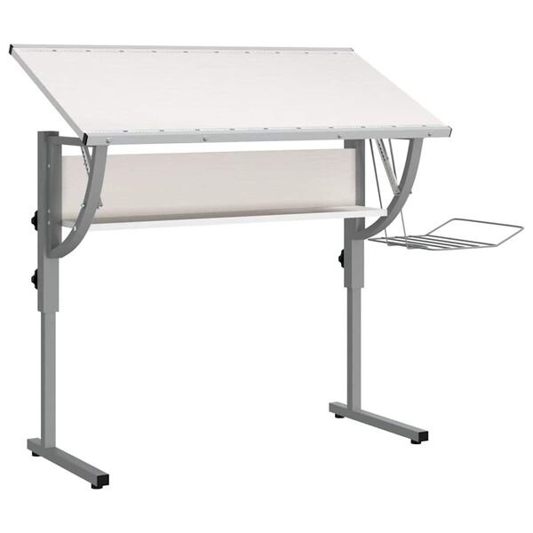 Stalas, baltas/pilkas, 110x53x(58–87)cm, mediena/plienas Balta nuotrauka 5
