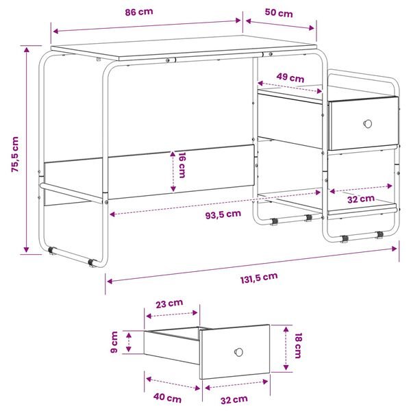 Stalas su saugojimo vieta Juodojo ąžuolo 131,5 x 50 x 75,5 cm Juodojo ąžuolo nuotrauka 10