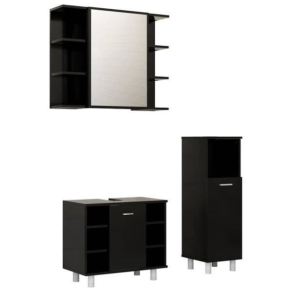 Vonios kambario baldų komplektas, 3 dalių, juodos spalvos, MDP Juoda nuotrauka 1
